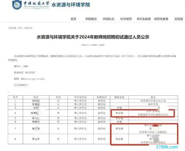 2024年教师岗招聘初试通过东谈主员公示。中国地质大学（北京）水资源与环境学院网站 图